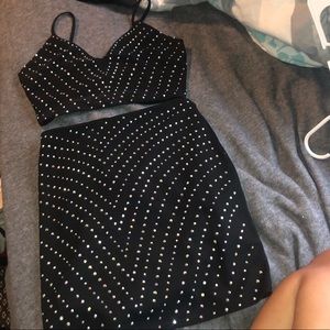 Two-Piece Black Sparkly Dress Set